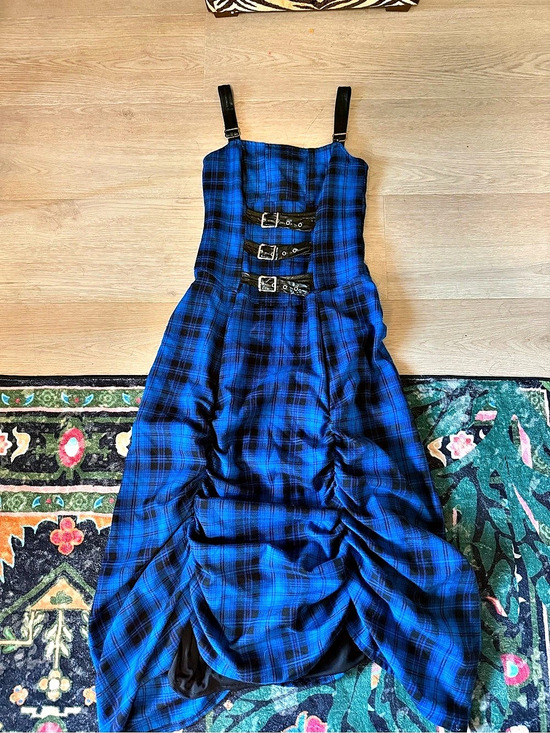 Lip Service Dresses & Skirts - RARE VINTAGE lip service plaid blue scrunched dress